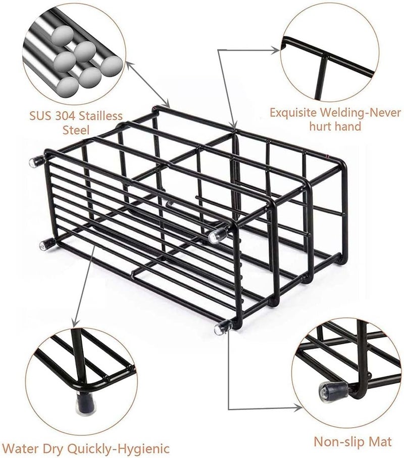 Wbbog Stainless Steel Toothbrush and Toothpaste Holder for Bathroom – 7-Slot Black Organizer, Space-Saving Hygienic Storage with Modern Design for Countertop - Image 2